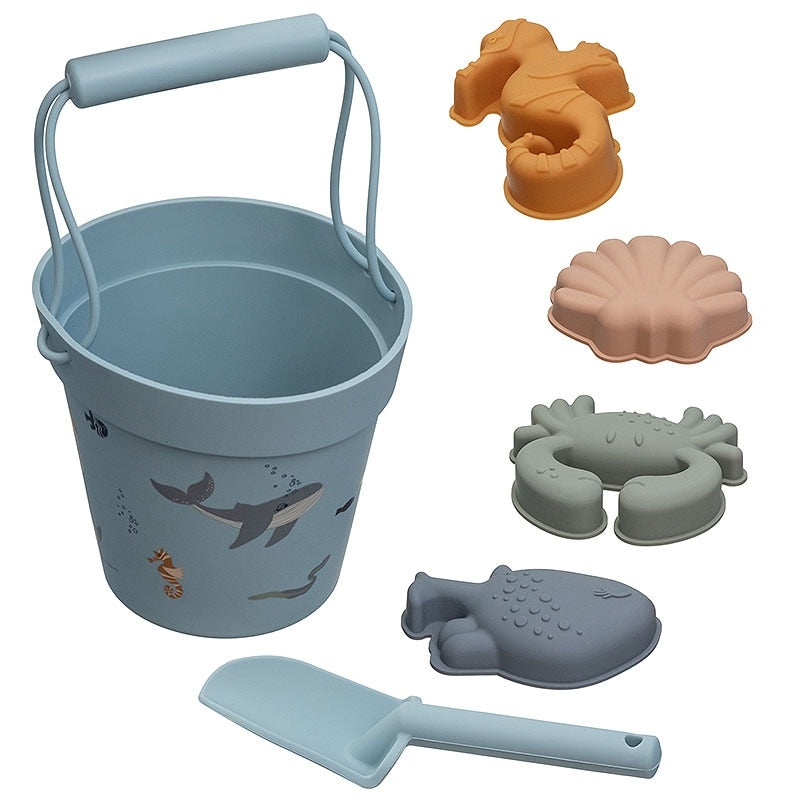 Jouets de plage en silicone Ensemble de 8 jouets de sable avec seau et  moules Jouets de bac à sable pour enfants, jouets de sable de voyage  mignons pour animaux de plage (